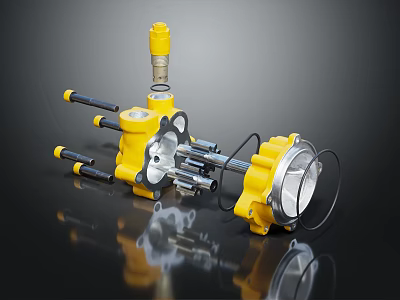 Yellow Industrial Mechanical Equipment With Black Handles Circular Parts And Metal Structure 3d model