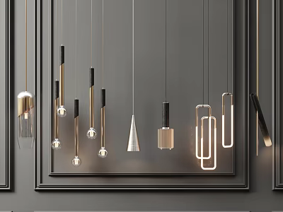 Modern Pendant Lights Design With Black Brass Metal And Glass Geometric Linear Shapes 3d model