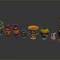 Set Of Yellow And Black Ornamental Vases With Various Shapes And Sizes For Home Decor