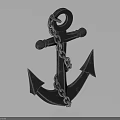Decorative Black Metallic Anchor With Shiny Linked Chain And Sharp Fluke Details 3d model