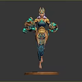 Woman Queen 3D Model With Ornate Gold And Blue Outfit Decorative Headdress And Circular Base