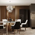 Elegant Restaurant Interior With Round Dining Table Black White Chairs Crystal Chandelier And Wooden Walls