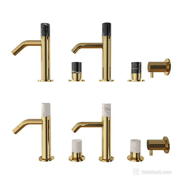 Brass Kitchen Faucets With Modern Design Marble Accents Handles And Controls 3d model 