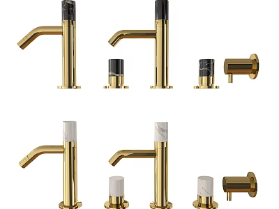 Brass Kitchen Faucets With Modern Design Marble Accents Handles And Controls 3d model
