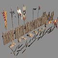 Outdoor Household Supplies Featuring Wooden Fences Colorful Banners And Stone Blocks