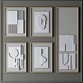 Abstract Geometric Wall Art With Wooden Frames On Gray Wall Background 3d model