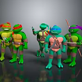 Animated Teenage Mutant Ninja Turtles Characters With Colorful Headbands And Various Weapons