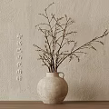 Rustic Ceramic Vase With Branches And Small Flowers On Beige Wall Background 3d model