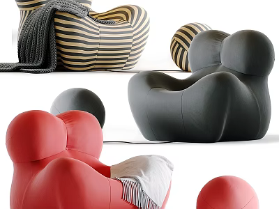 Modern Accent Chair Designs In Red Black And Striped Patterns With Curved Round Shapes 3d model