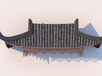 Traditional Chinese Roof Component with Curved Eaves and Intricate Carved Details 3d model