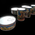 Various Types of Canned Food With Different Brands and Vintage Labels in Classic Metal Containers