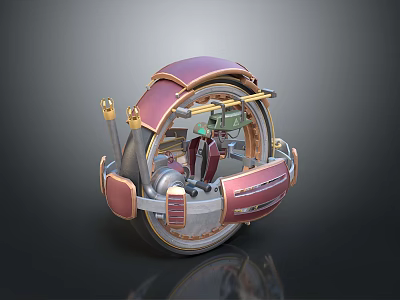 Futuristic Spherical Maroon And Silver Motorcycle With Metallic Frame And Interior Details 3d model
