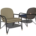 Stylish Modern Leisure Chairs With Beige Gray Upholstery And Black Metal Golden Tipped Legs