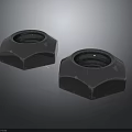 Chrome Plated Hexagonal Metal Nuts With Shiny Reflective Surface On Black Background