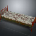 Vintage Red Iron Bed Frame With Patterned Mattress And Rusty Details 3d model