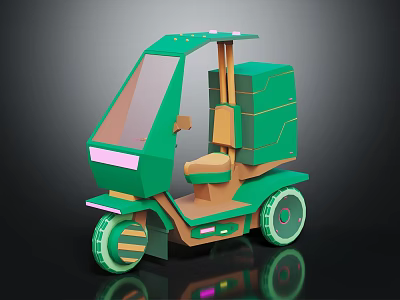 Green Motorcycle Tricycle With Modern Cargo Box Cab Seat And Futuristic Design Wheels 3d model