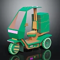 Green Motorcycle Tricycle With Modern Cargo Box Cab Seat And Futuristic Design Wheels