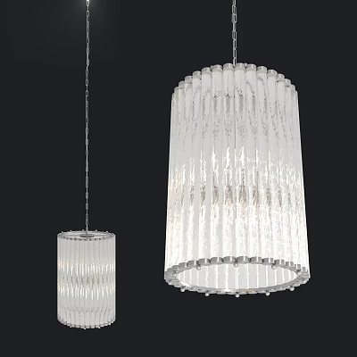 Modern Hanging Glass Chandelier With Ribbed Cylindrical Design And Illuminated Light 3d model