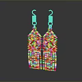 Handmade Beaded Earrings With Red Yellow White Geometric Pattern Fringed Design And Silver Hooks