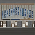 Traditional Modern Combined Display Shelves With Blue White Patterned Decorations Windows And Various Material Panels