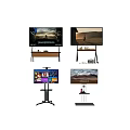 Modern Televisions on Stands Display Various Content Like Movies Landscapes and Programs