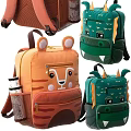 Cute Animal Shaped Kids Backpacks with Adorable Faces Orange Tiger Green Crocodile Dinosaur Designs