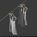 Camisoles In Various Colors On Wooden Hangers Hanging From Green Clothesline