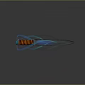 Fantasy Dagger with Orange Wrapped Grip and Blue Dynamic Light Trails on Reflective Surface