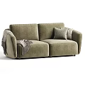 Modern Plush Fabric Double Seater Sofa With Cozy Pillows Tassel Blanket And Custom Color Options
