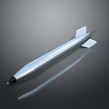 Silver Missile With White Fins On Smooth Black Surface Showing Reflection 3d model