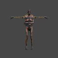 Gory Zombie Bound to Torture Device With Menacing Expression and Blood