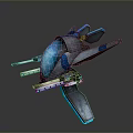 Futuristic Sci Fi Spaceship 3D Model Featuring Blue Accents Gray Wings And Cannons