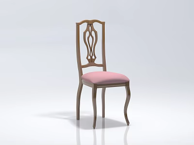 Elegant Wooden Accent Chair With Carved Backrest And Pink Padded Seat 3d model