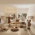 Elegant Modern Clothing Store Interior With Mannequins Clothes Racks Display Tables And Shoes