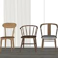 Nordic Single Chair Solid Wood Single Chair Combination 3d model