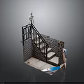 Brick Wall Staircase With Black Metal Railings White Steps And Standing Figure