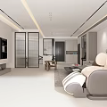 Modern Living And Dining Room Interior With Sofa Coffee Table TV Wall And Dining Chairs