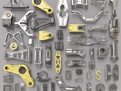 Mechanical Parts Assortment With Various Metal Components And Industrial Machinery Tools 3d model