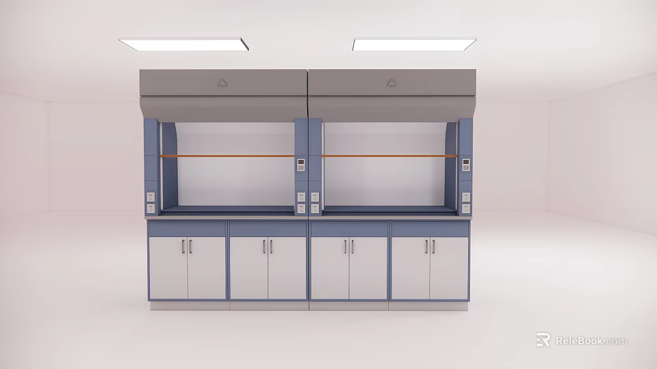 Medical Equipment Laboratory Double Unit Fume Hoods With Stainless Steel Cabinets Modern Design For Research 3d model 