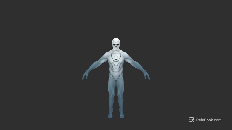 Game Movie Character With White Skeleton Head And Blue Body Spider Web Pattern 3d model 