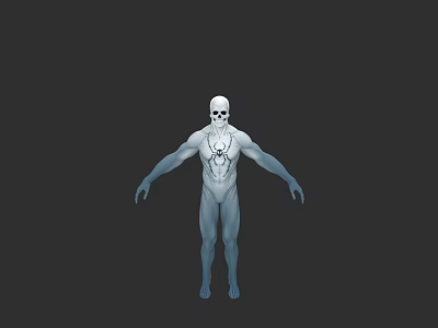 Game Movie Character With White Skeleton Head And Blue Body Spider Web Pattern 3d model