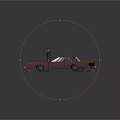 Vibrant Orange Classic Car With Standing Man In Suit And Geometric Red Orange Background