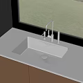 Stainless Steel Kitchen Sink In Modern Kitchen With Faucet Countertop And Grass View