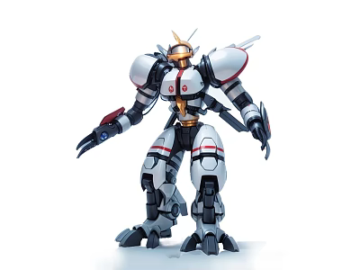 Game Movie Robot Character With White Gray Armor And Red Gold Accents 3d model