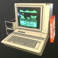 Vintage Computer Setup With Green Screen Monitor Keyboard Tower And Floppy Disks