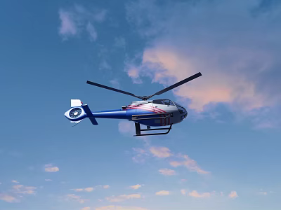 Scenic Helicopter Flight Soaring Through Blue Sky With Pink Clouds Scenery 3d model