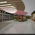 Busy Shopping Mall Atrium With People Walking Shops And Modern Ceiling Design