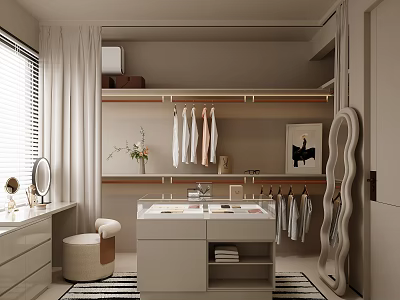 Modern Walk In Closet Interior With Dressing Table Mirror And Decor 3d model