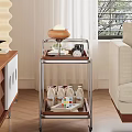 Modern Rolling Side Table with Wood Metal Frame Two Tier Tray Top for Living Room Decor