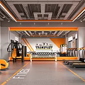 Modern Fitness Gym Interior With Orange Gray Color Scheme Equipment And Floor Fitness Lettering